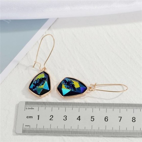 Blue & Green Iridescent Imitation Stone Earrings - Picture 2 of 7